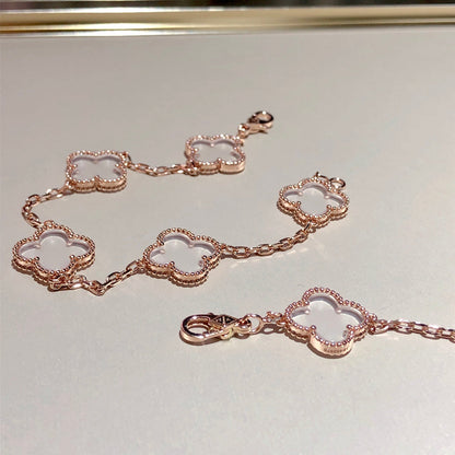 [Everoly JW] CLOVER 5 MOTIF ROCK CRYSTAL BRACELET
