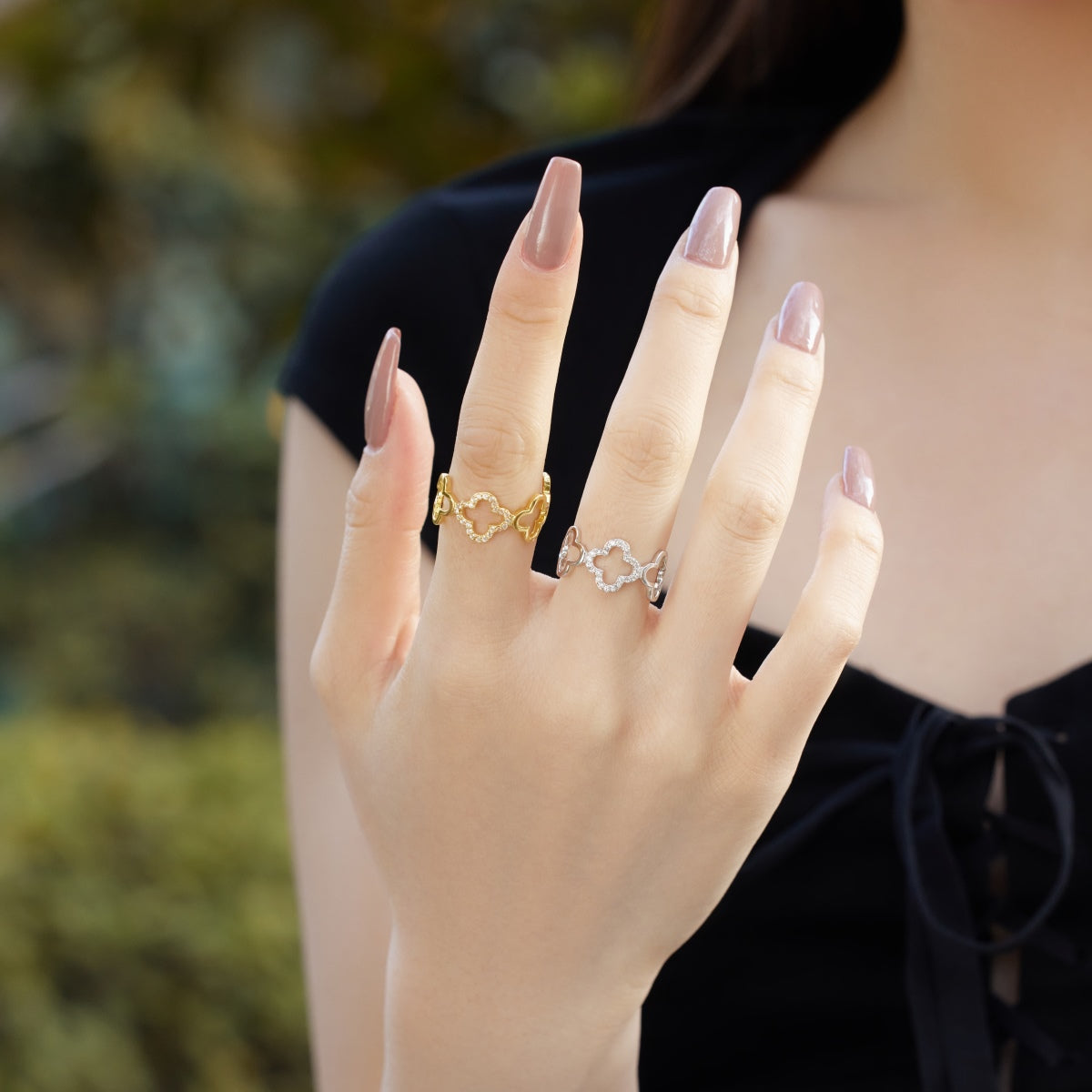 [Everoly JW]Hollow Design Four-Leaf Clover Flower Shape Ring