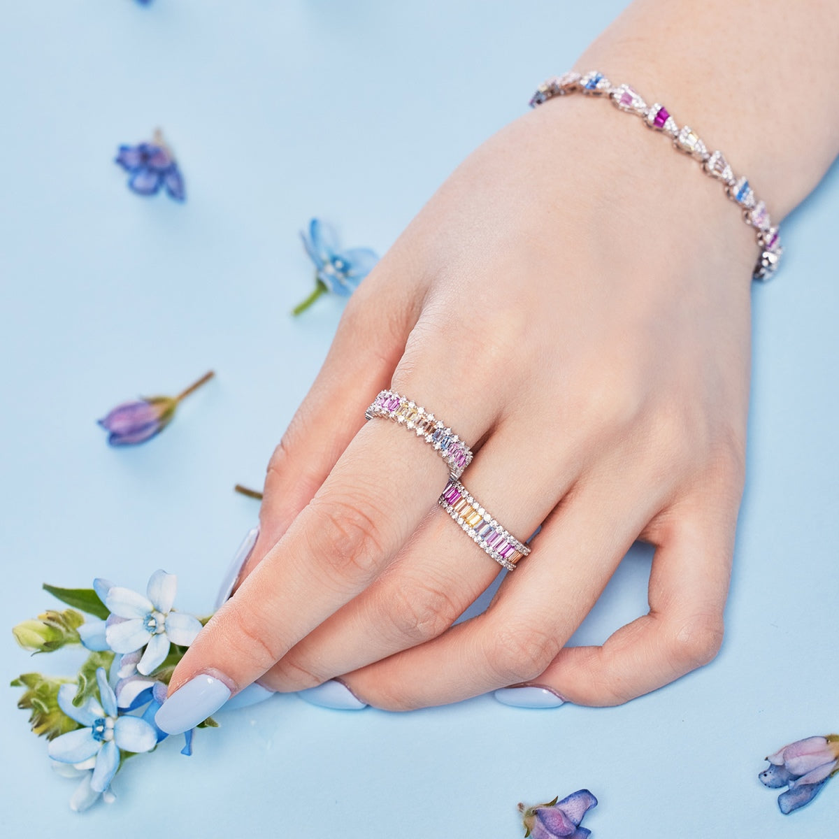 [Everoly JW]Dainty Kaleidoscopic Emerald Cut Daily Ring