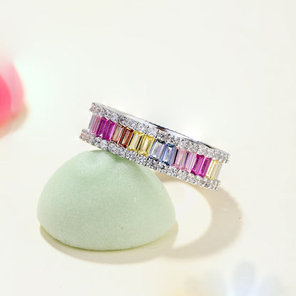 [Everoly JW]Dainty Kaleidoscopic Emerald Cut Daily Ring