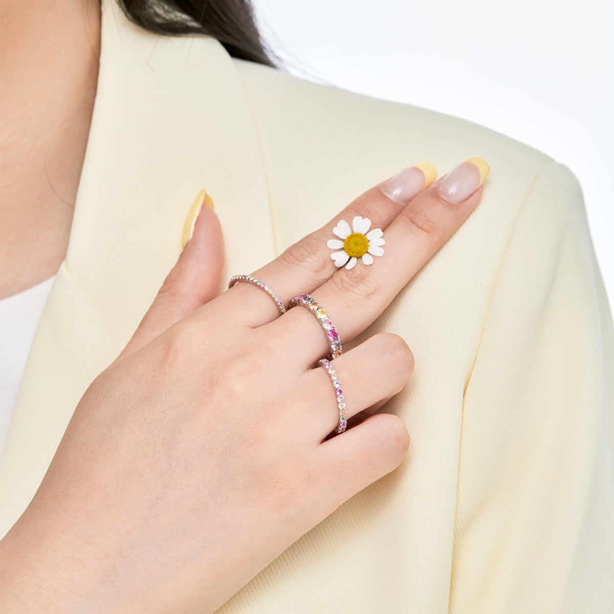 [Everoly JW]Ornate Colorful Round Cut Tennis Ring