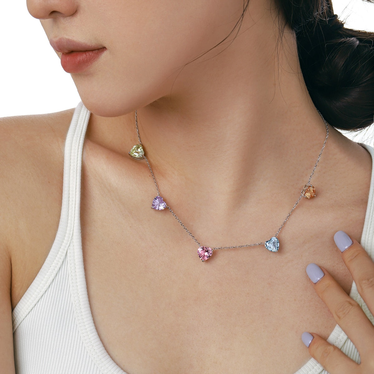 [Everoly JW]Sparkling Colorful Heart Cut Necklace