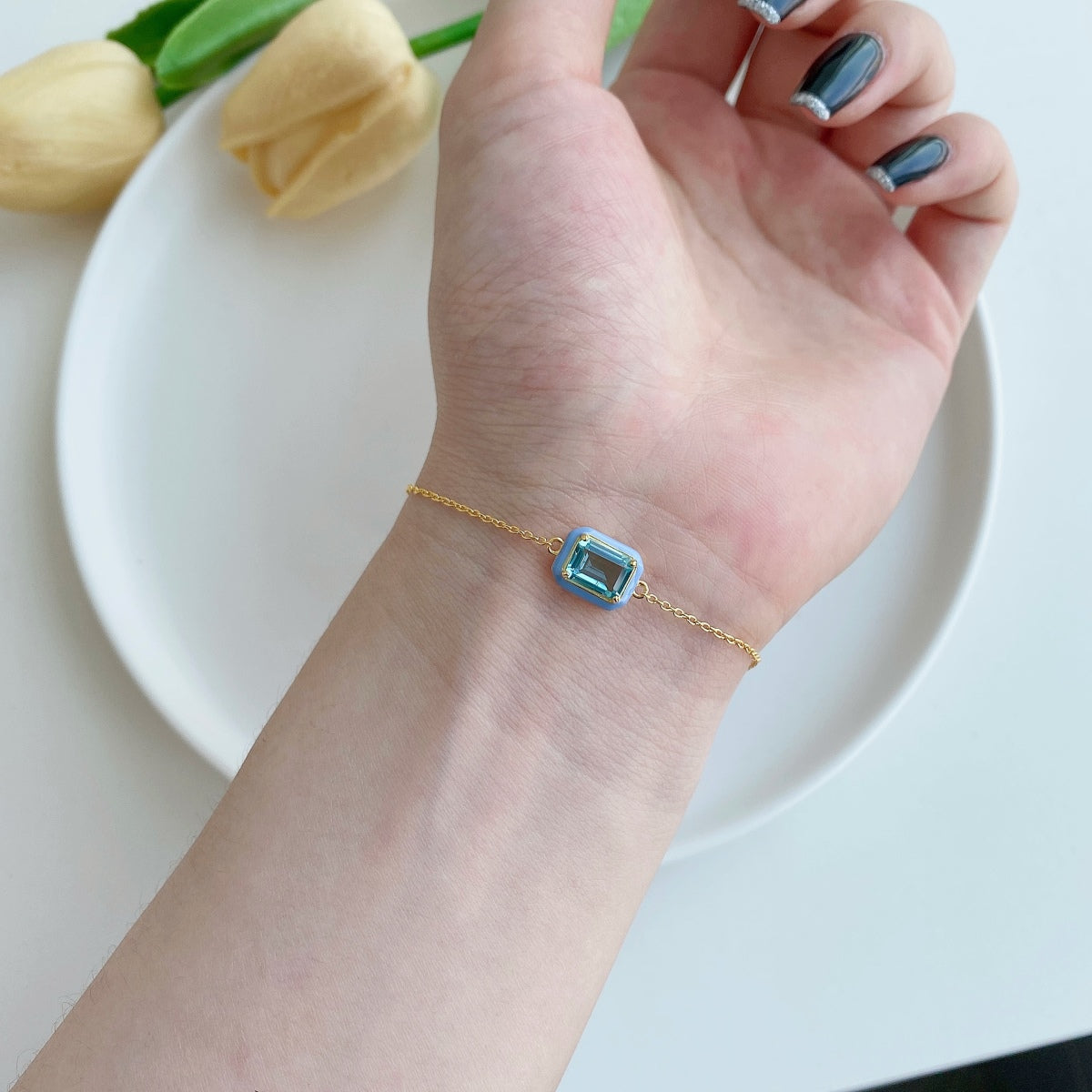 [Everoly JW]2.0 Carat Sparkling Colorful Emerald Cut Daily Bracelet