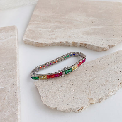 [Everoly JW]Radiant Colorful Princess Cut Tennis Bracelet