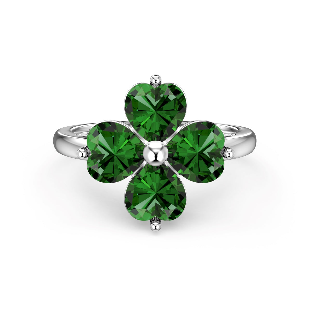 [Everoly JW]Heart-shaped Four-Leaf Clover Ball Ring