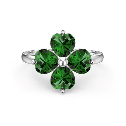 [Everoly JW]Heart-shaped Four-Leaf Clover Ball Ring