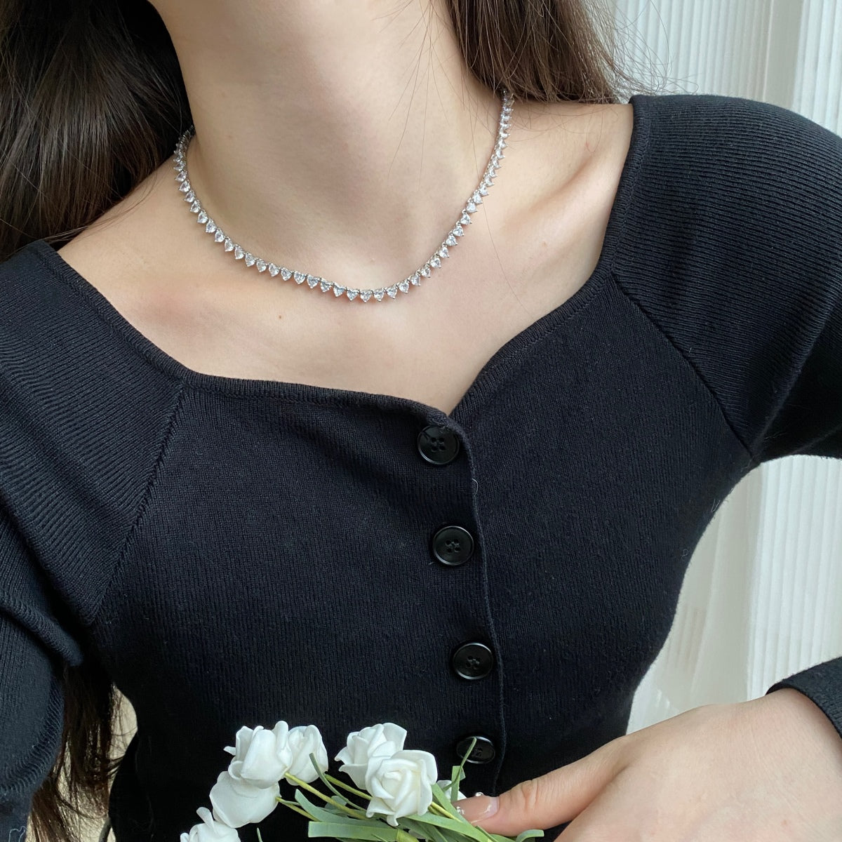 [Everoly JW]Ornate Heart Cut Tennis Necklace