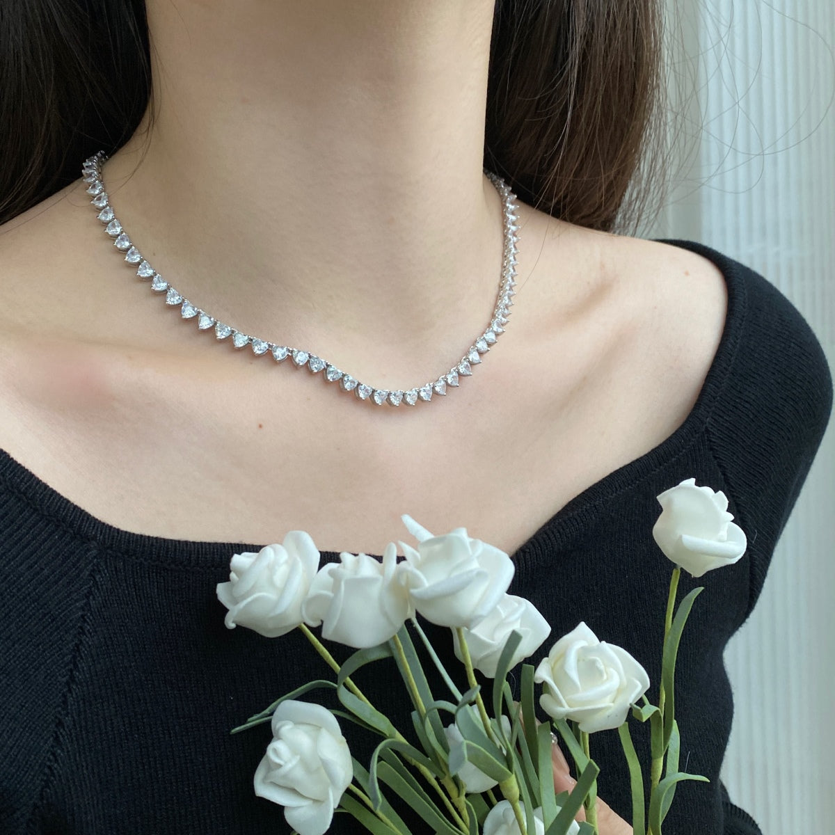 [Everoly JW]Ornate Heart Cut Tennis Necklace