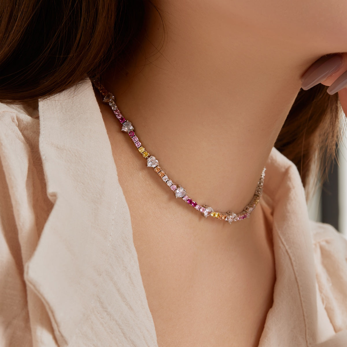 [Everoly JW]Delicate Colorful Rainbow Tennis Chain