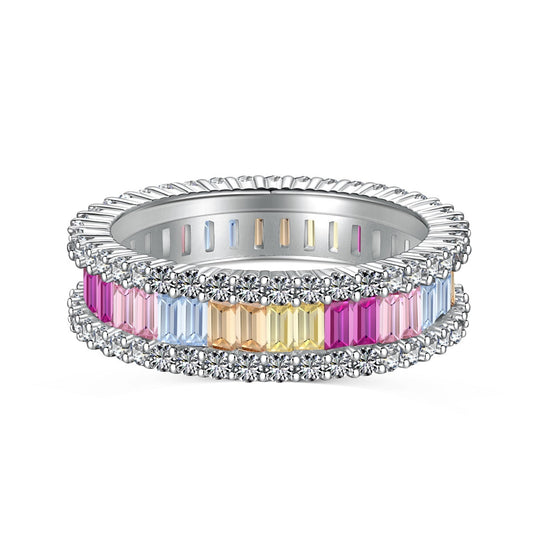 [Everoly JW]Dainty Kaleidoscopic Emerald Cut Daily Ring