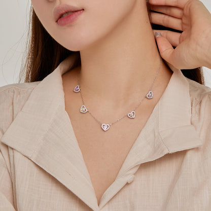 [Everoly JW]Sparkling Five Heart Necklace
