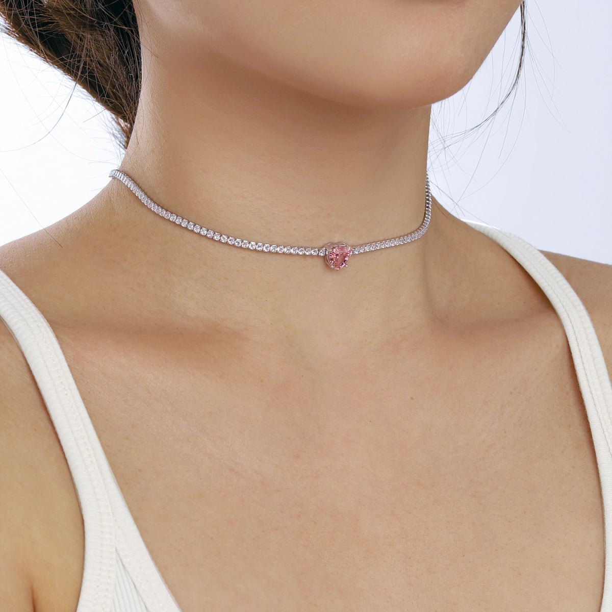 [Everoly JW]2.0 Carat Sparkling Tennis Heart Cut Necklace