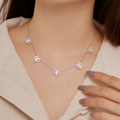 [Everoly JW]Sparkling Five Heart Necklace