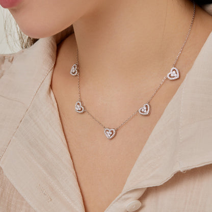 [Everoly JW]Sparkling Five Heart Necklace