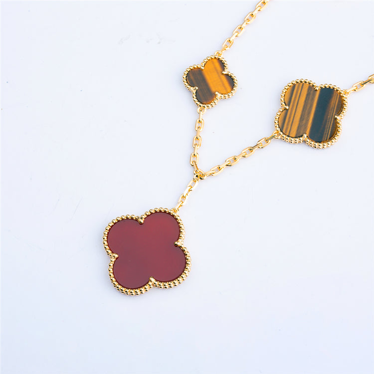 [Everoly JW]CLOVER BRACELET 5 MOTIFS CARNELIAN TIGER EYE