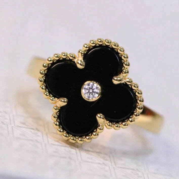 [Everoly JW]CLOVER ONYX RING GOLD DIAMOND