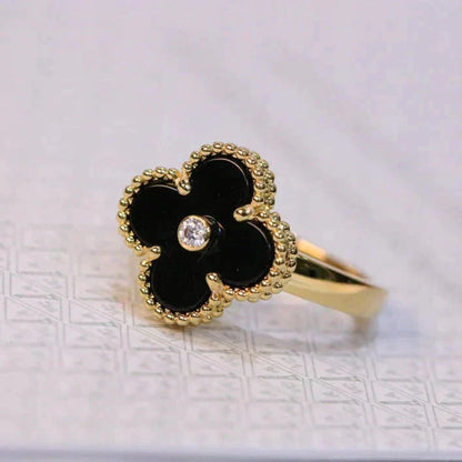 [Everoly JW]CLOVER ONYX RING GOLD DIAMOND