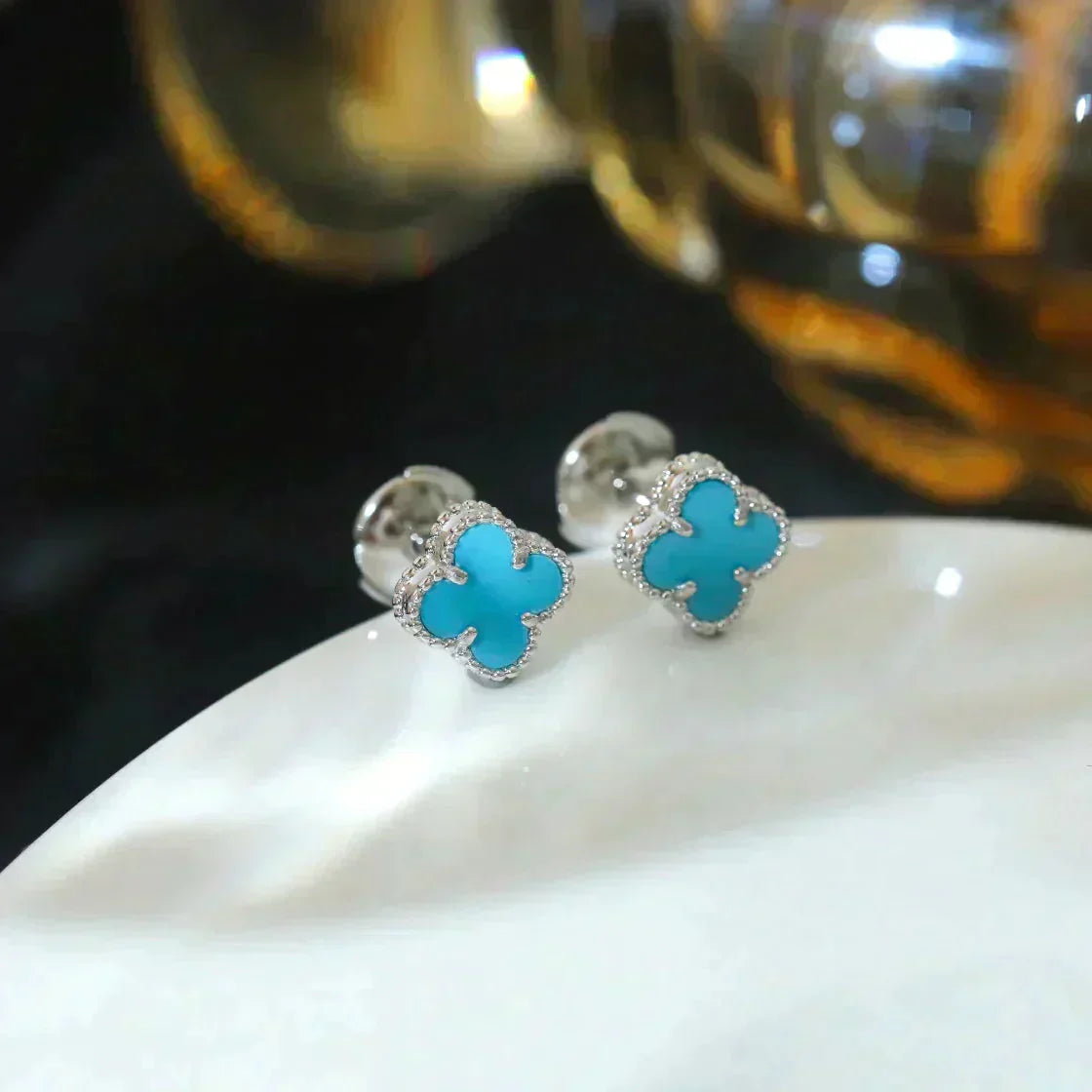 [Everoly JW]CLOVER MINI 9.5MM ONYX STUD EARRINGS SILVER
