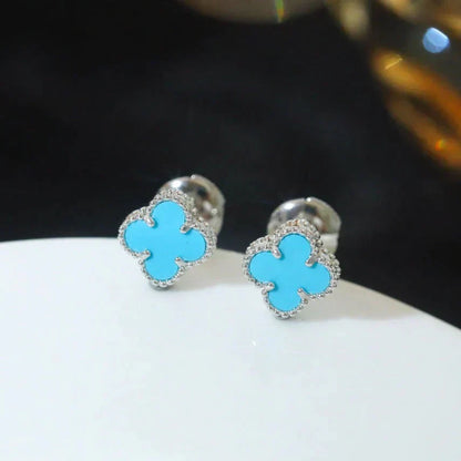 [Everoly JW]CLOVER MINI 9.5MM ONYX STUD EARRINGS SILVER