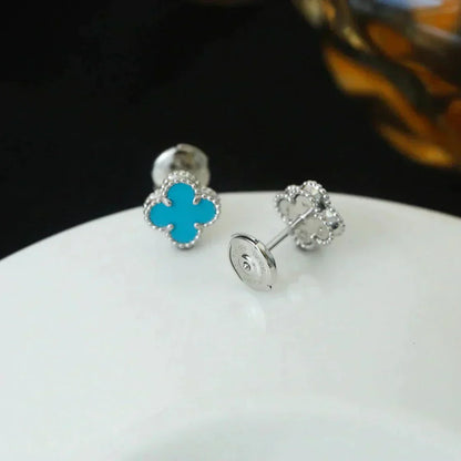 [Everoly JW]CLOVER MINI 9.5MM ONYX STUD EARRINGS SILVER
