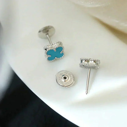 [Everoly JW]CLOVER MINI 9.5MM ONYX STUD EARRINGS SILVER