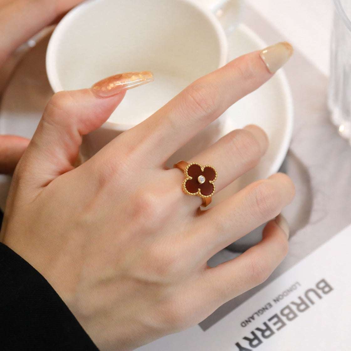 [Everoly JW]CLOVER CARNELIAN RING ROSE GOLD DIAMOND