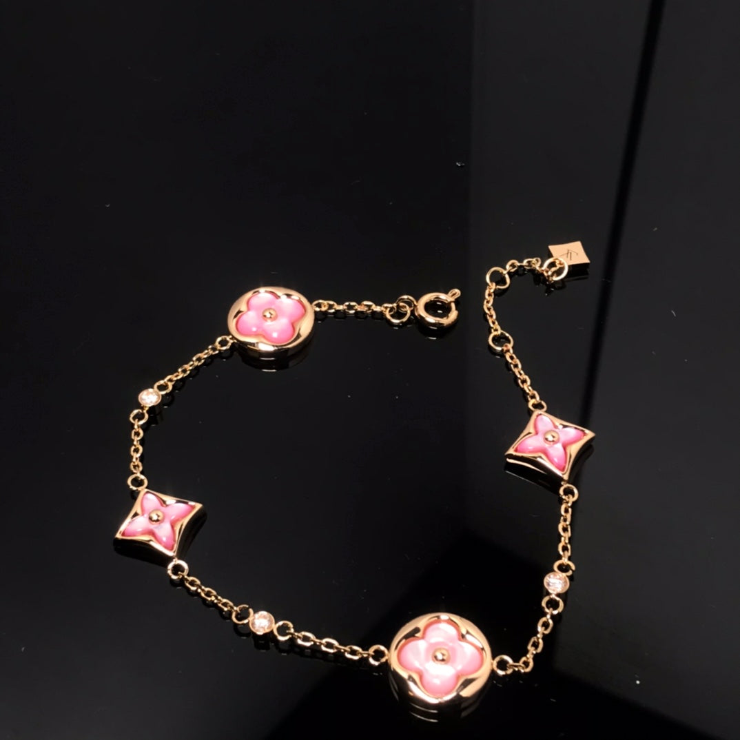 [Everoly JW]STAR AND SUN 4 MOTIF PINK MOP PINK GOLD BRACELET