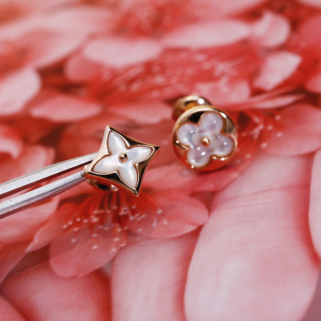 [Everoly JW]STAR AND SUN PINK GOLD MOP STUD EARRINGS
