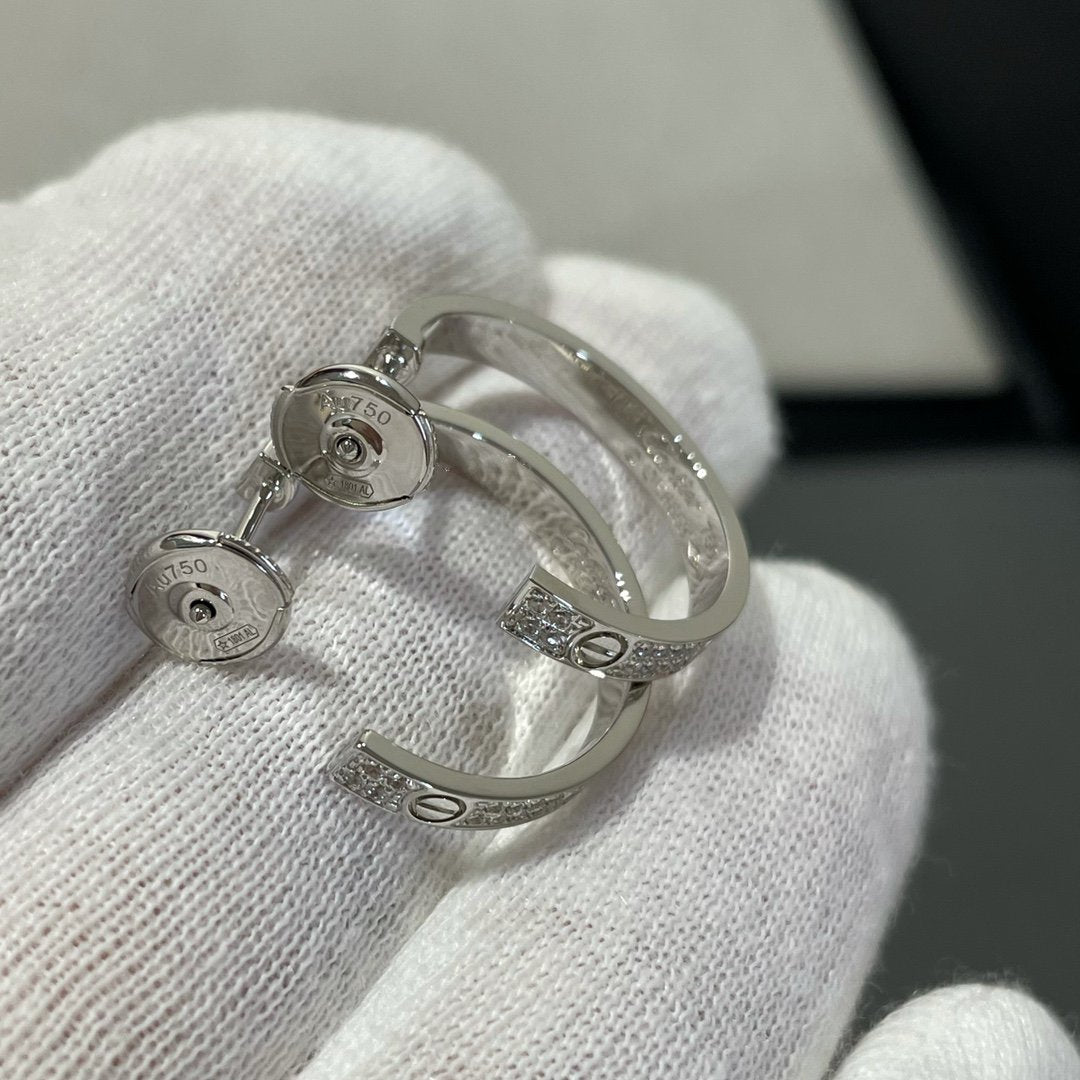 [Everoly JW]LOVE DIAMOND SILVER HOOP EARRINGS