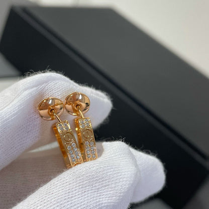 [Everoly JW]LOVE DIAMOND PINK GOLD HOOP EARRINGS
