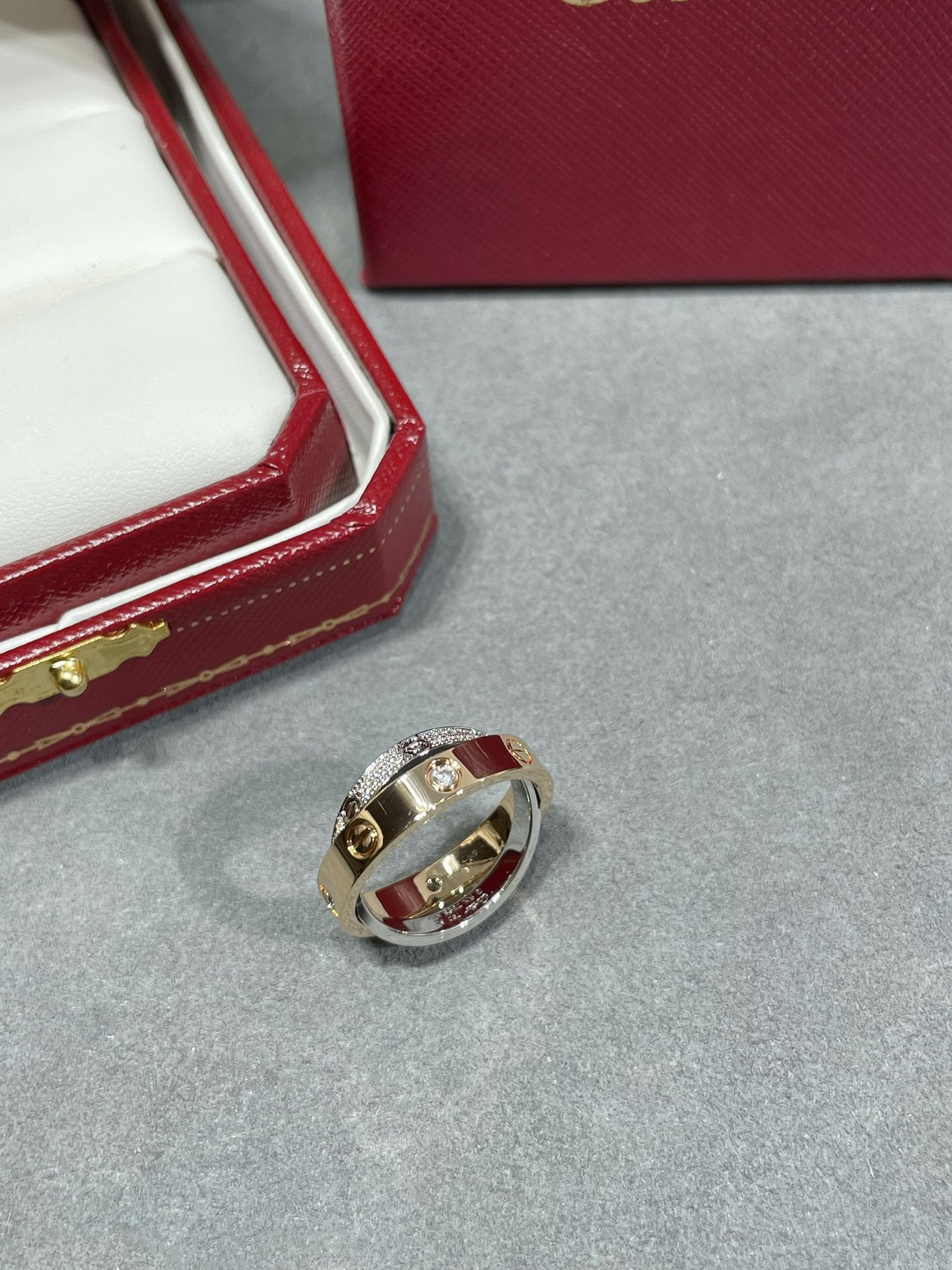 [Everoly JW]LOVE PINK GOLD SILVER DIAMOND DOUBLE RING