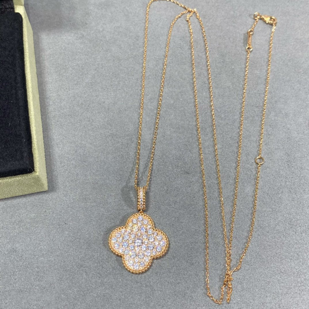 [Everoly JW]CLOVER 25MM LARGE PEDANT DIAMOND PAVED LONG NECKLACE