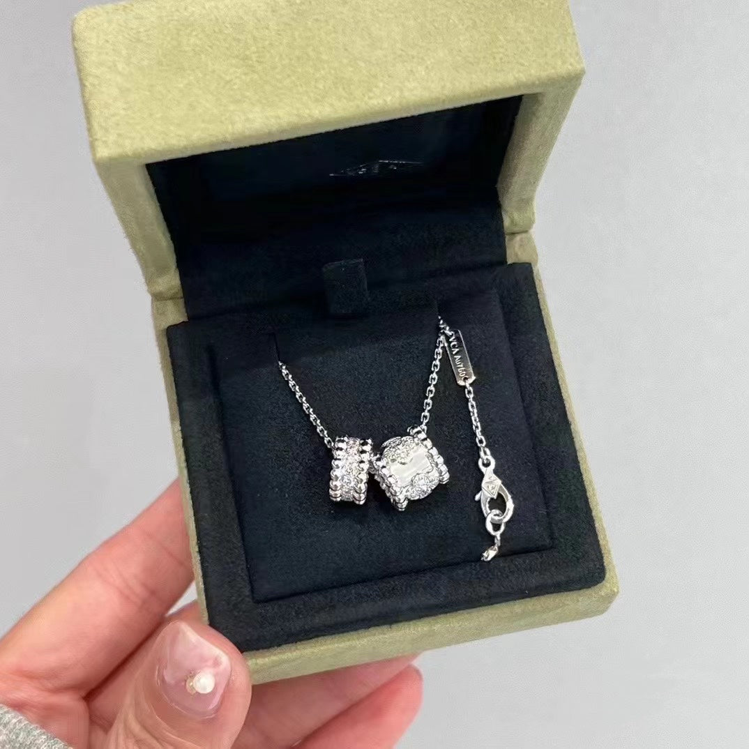 [Everoly JW]PERLEE DOUBLE PENDANT SILVER DIAMOND NECKLACE