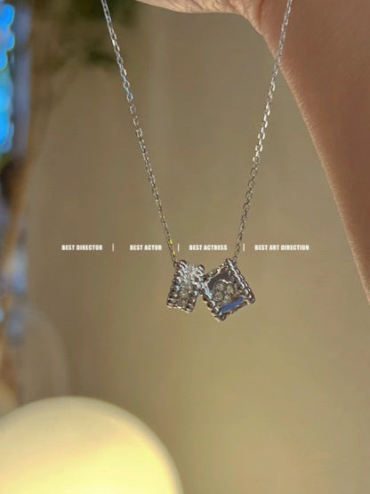 [Everoly JW]PERLEE DOUBLE PENDANT SILVER DIAMOND NECKLACE