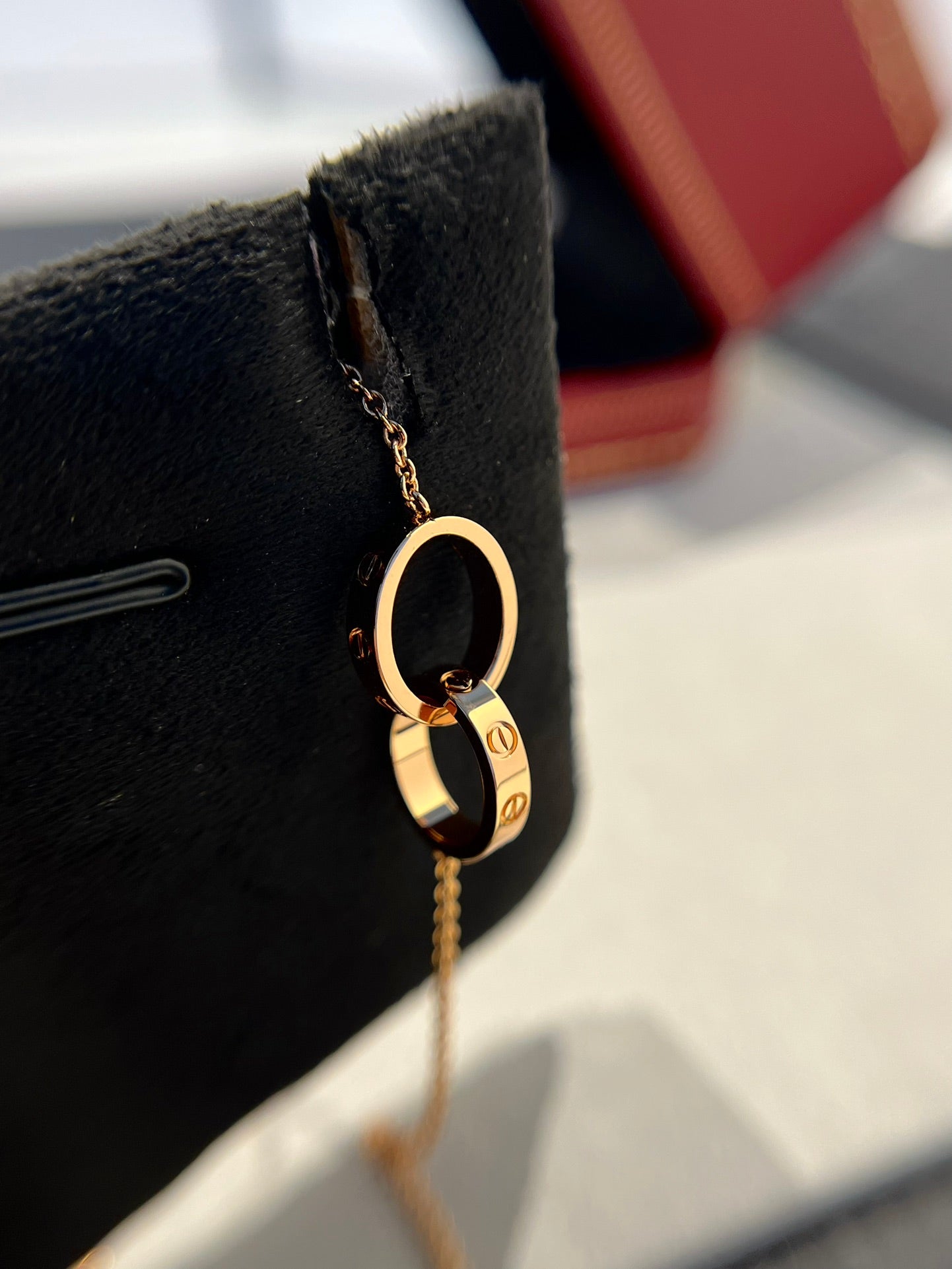[Everoly JW]LOVE NECKLACE DOUBLE RING PINK GOLD