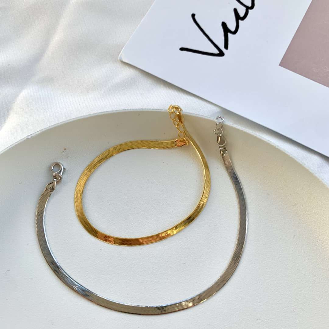 [Everoly JW]Flat Snake Bone Chain Blade Necklace