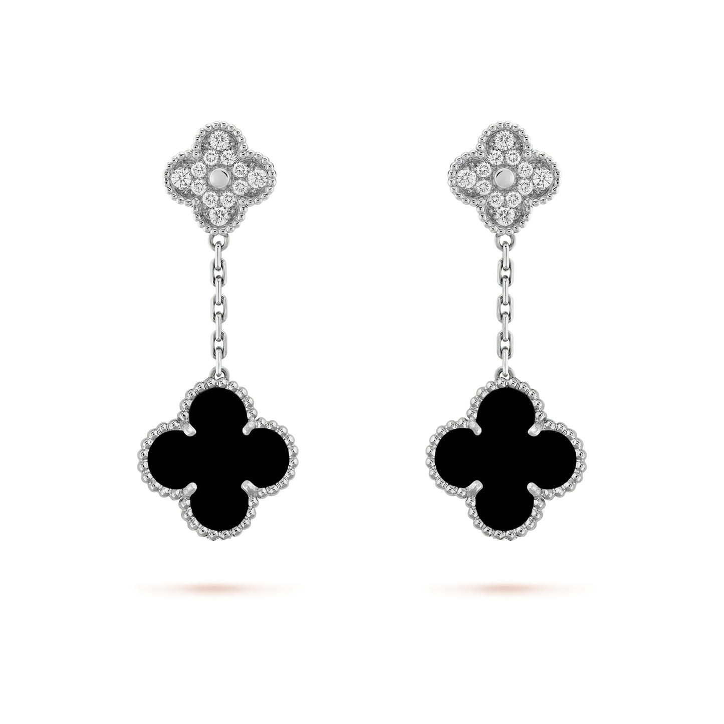 [Everoly JW]CLOVER 2 MOTIFS  DIAMOND ONYX EARRINGS SILVER