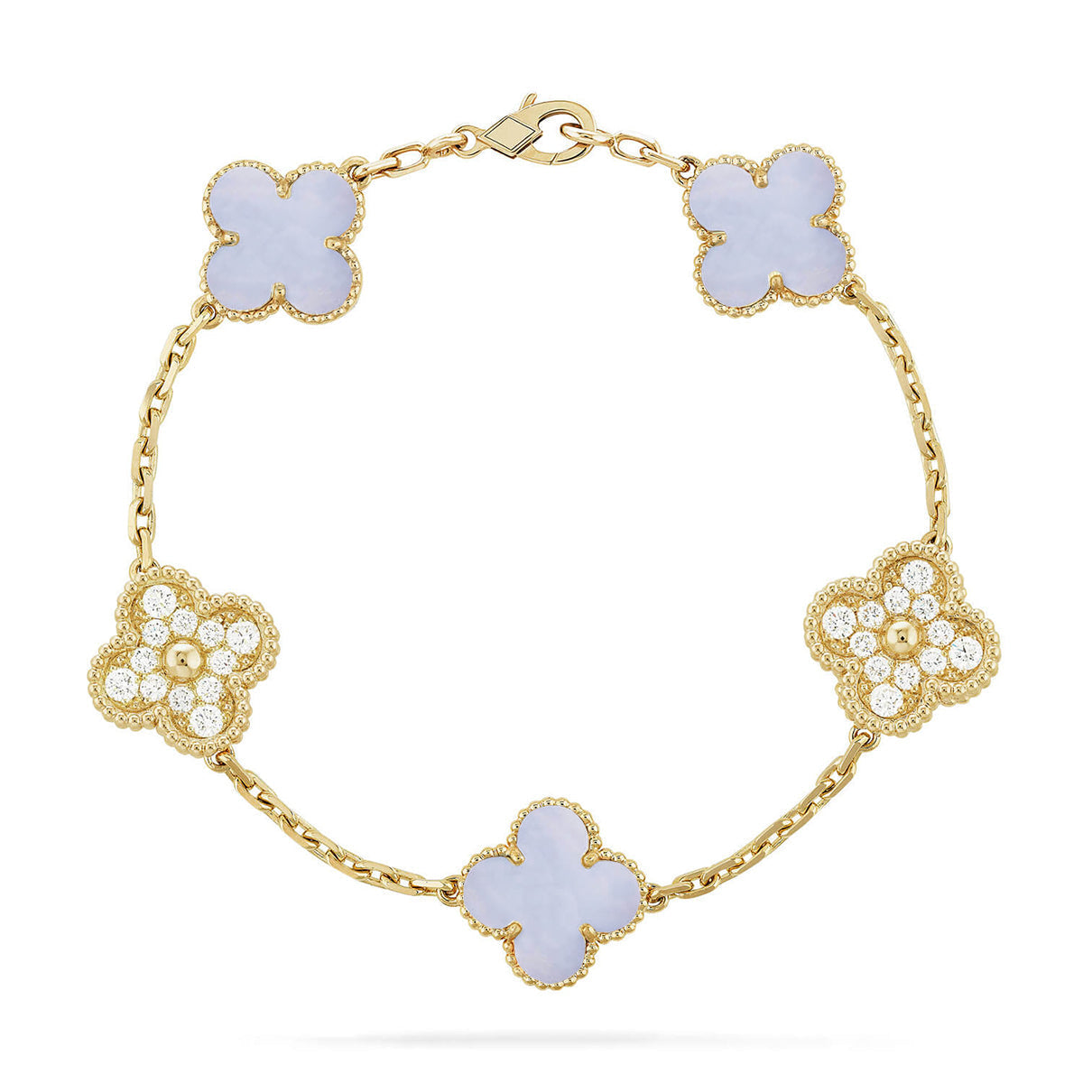 [Everoly JW]  CLOVER 5 MOTIF PURPLE CHALCEDONY BRACELET COLLECTION