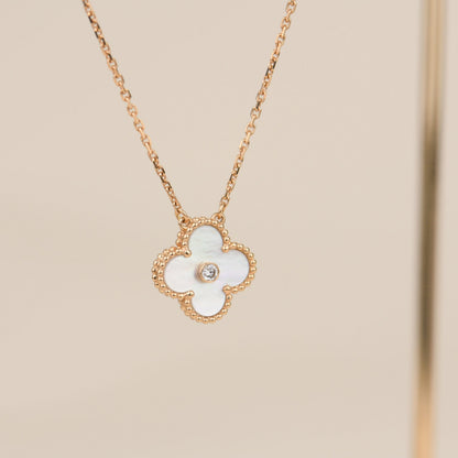 [Everoly JW]CLOVER 15MM DIAMOND WHITE FRITILLARIA NECKLACE