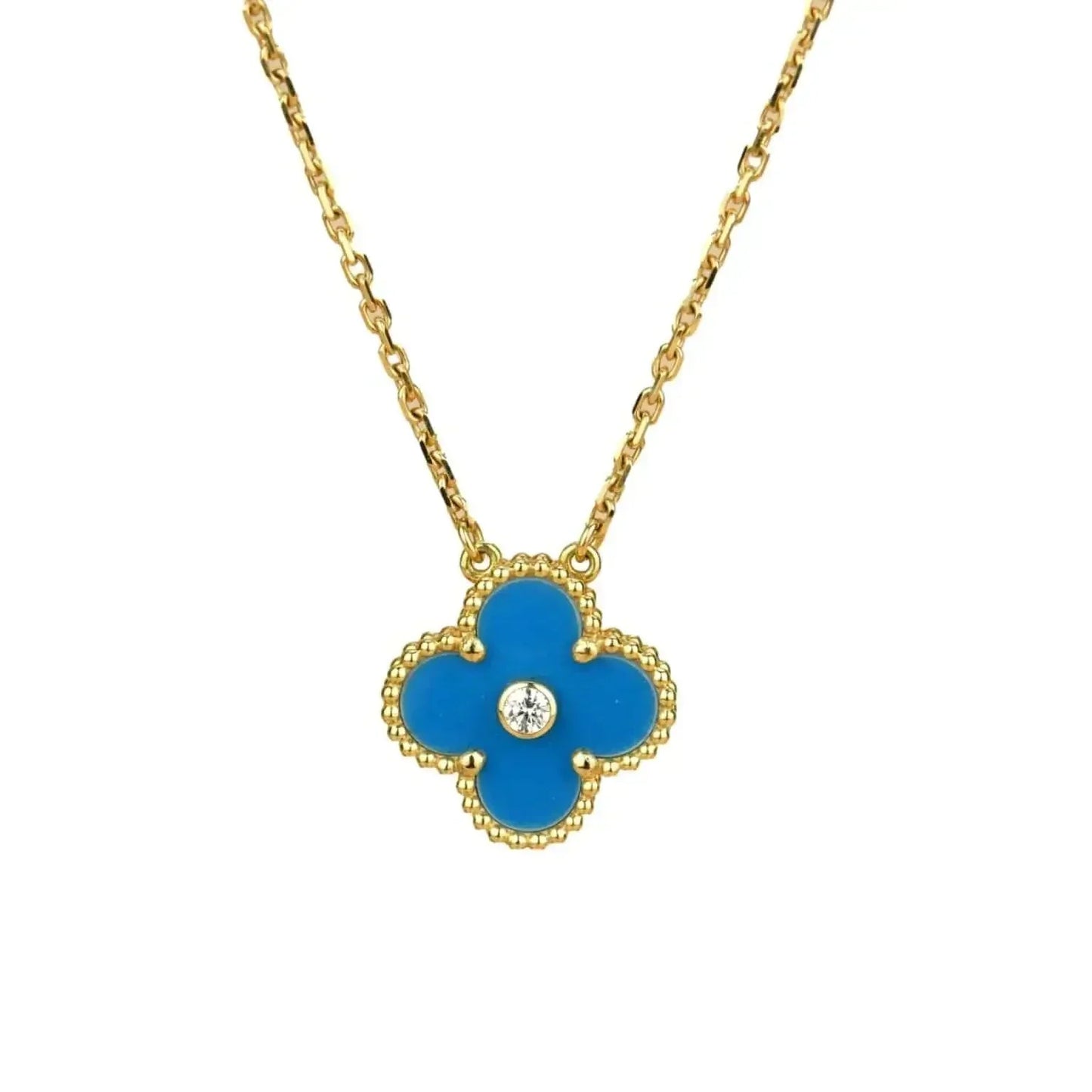 [Everoly JW]CLOVER 15MM DIAMOND AND BLUE AGATE NECKLACE