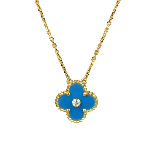 [Everoly JW]CLOVER 15MM DIAMOND AND BLUE AGATE NECKLACE