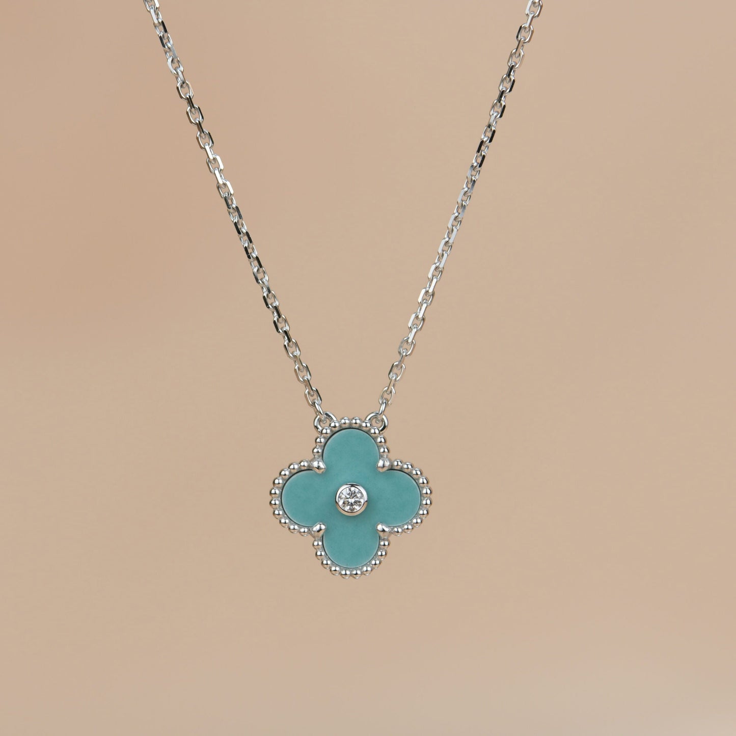[Everoly JW]CLOVER 15MM DIAMOND SVRES PORCELAIN  NECKLACE SILVER