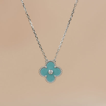 [Everoly JW]CLOVER 15MM DIAMOND SVRES PORCELAIN  NECKLACE SILVER