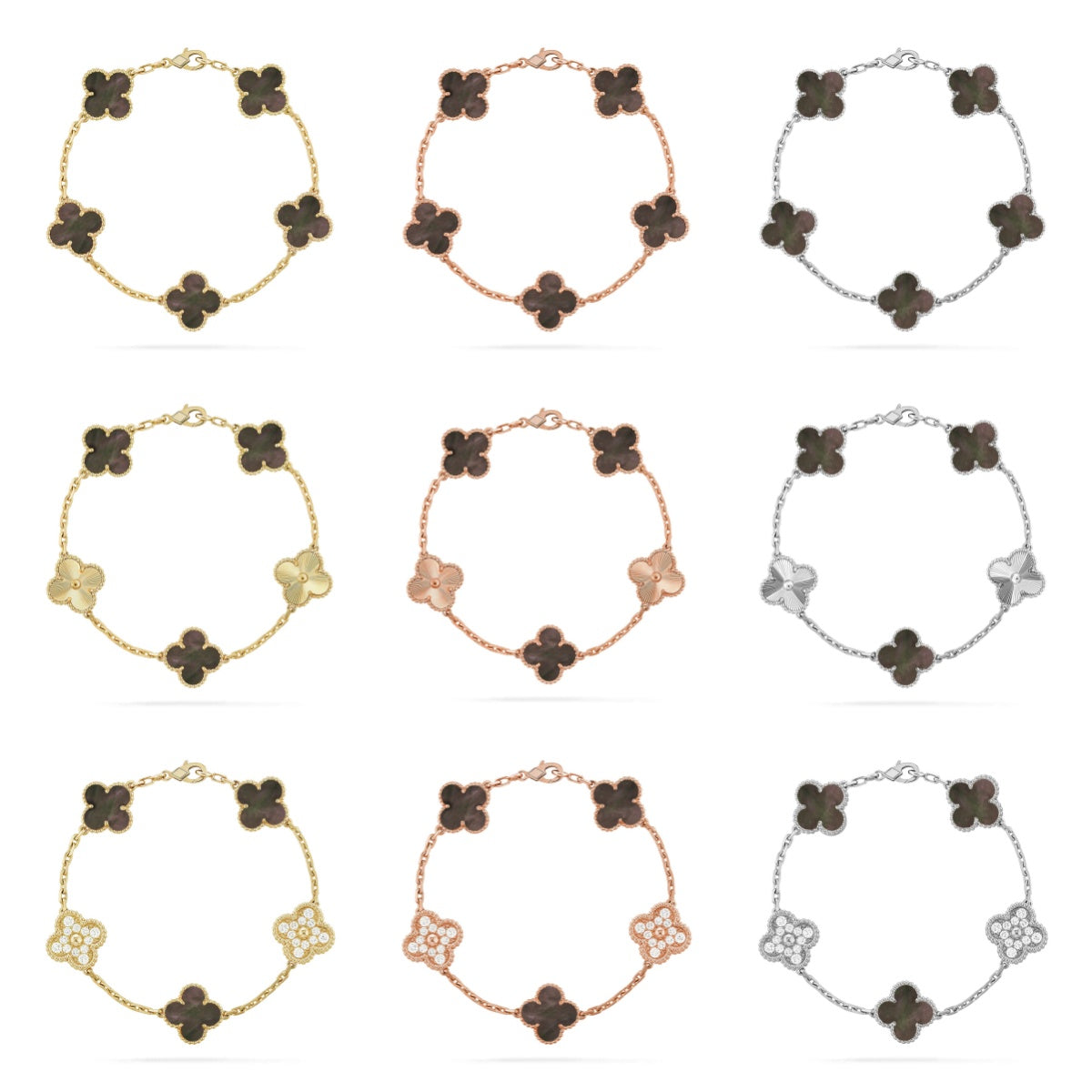 [Everoly JW]  CLOVER 5 MOTIF GRAY MOP BRACELET COLLECTION