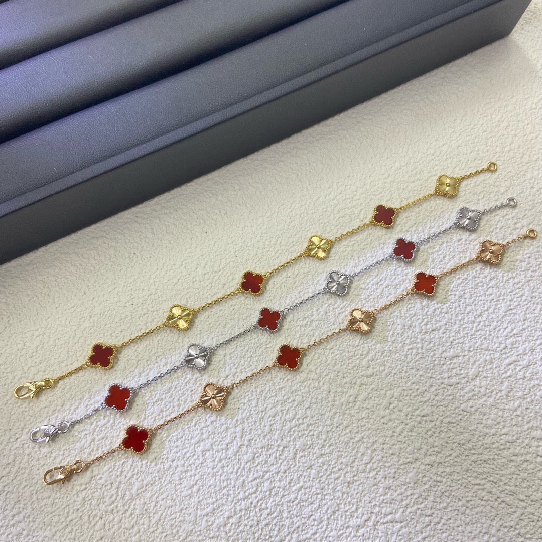 [Everoly JW]CLOVER 6 MOTIF RED AGATE LASER BRACELET