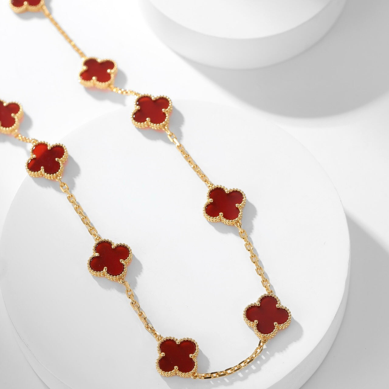 [Everoly JW]CLOVER 10 MOTIFS CARNELIAN NECKLACE