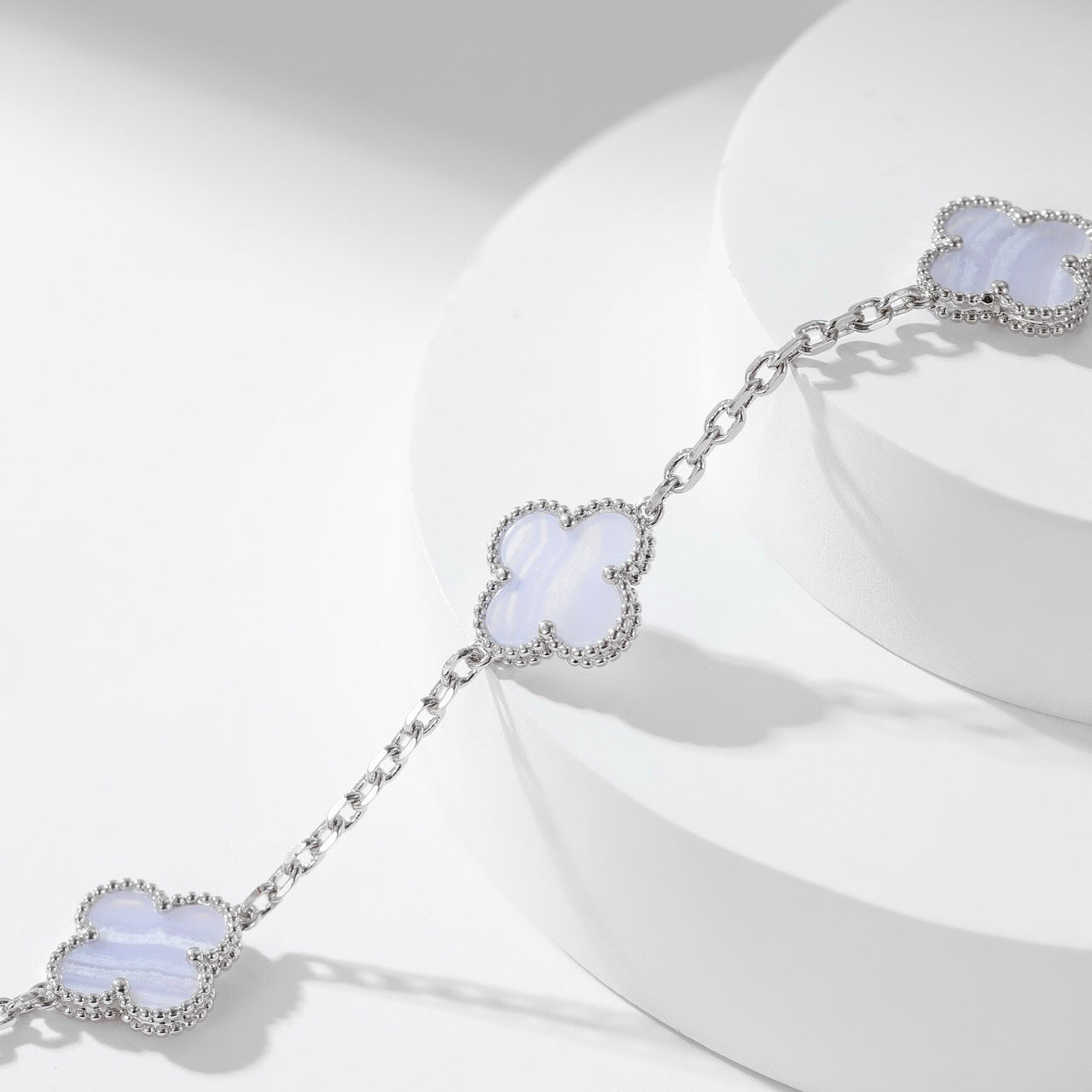 [Everoly JW]CLOVER 10 MOTIFS PURPLE CHALCEDONY NECKLACE