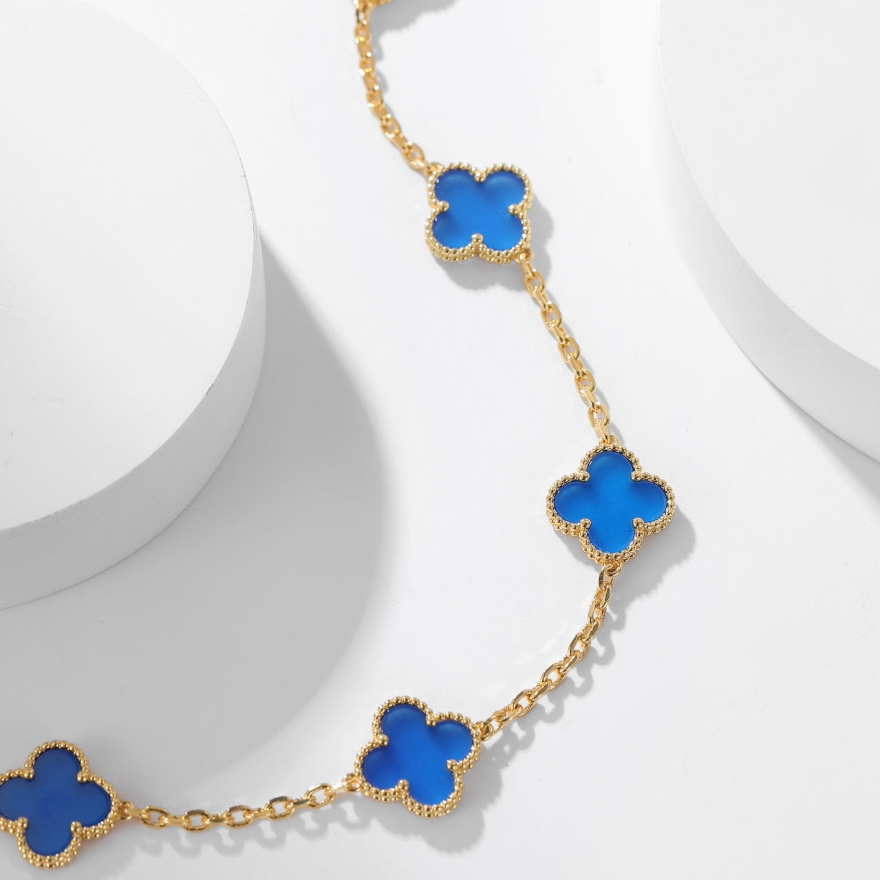 [Everoly JW]CLOVER 10 MOTIFS BLUE AGATE NECKLACE