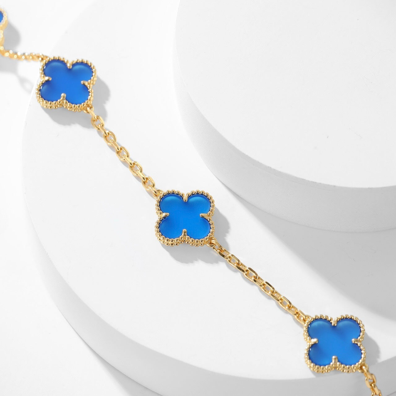 [Everoly JW]CLOVER 10 MOTIFS BLUE AGATE NECKLACE