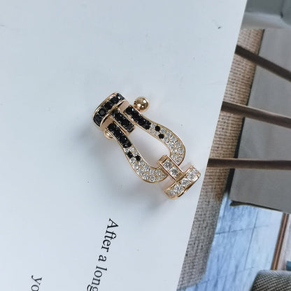 [Everoly JW]FORCE LARGE HORSESHOE BLACK WHITE DIAMOND BRACELET SILVER